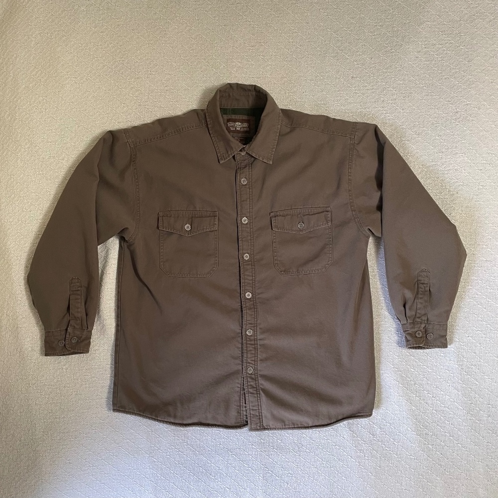 XL Levi Strauss & Co. Jacket Shirt. Brown canvas shell. Green plaid lining.